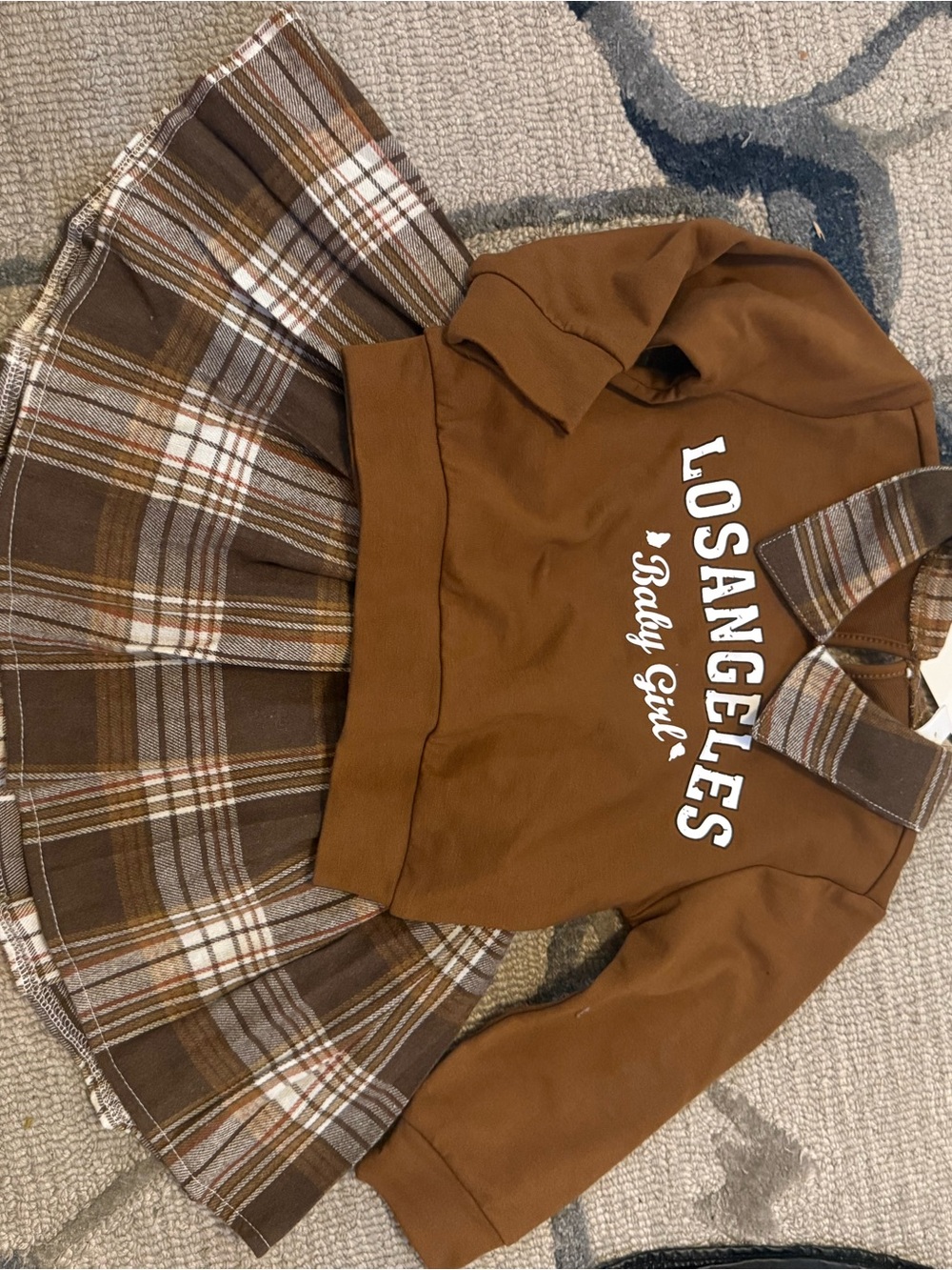 SHEIN Girls Brown Plaid Two-Piece Set